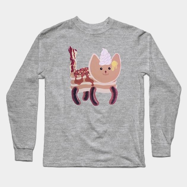 Fluffy Pancake Breakfast Cat Only Long Sleeve T-Shirt by Art by Bronwyn